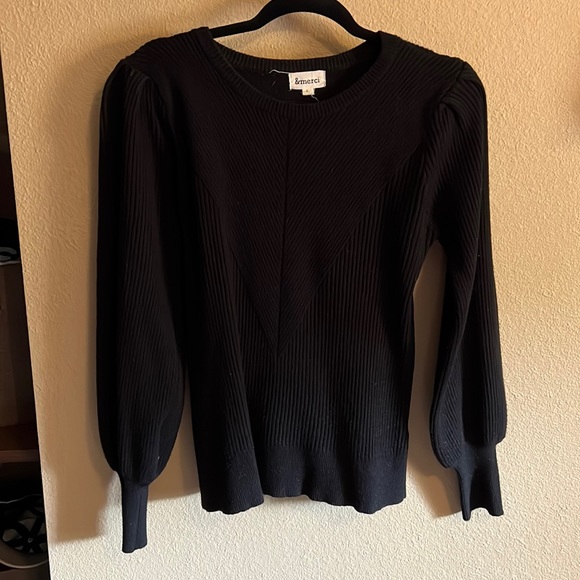&merci Sweaters - Black Puff Sleeve Sweater
